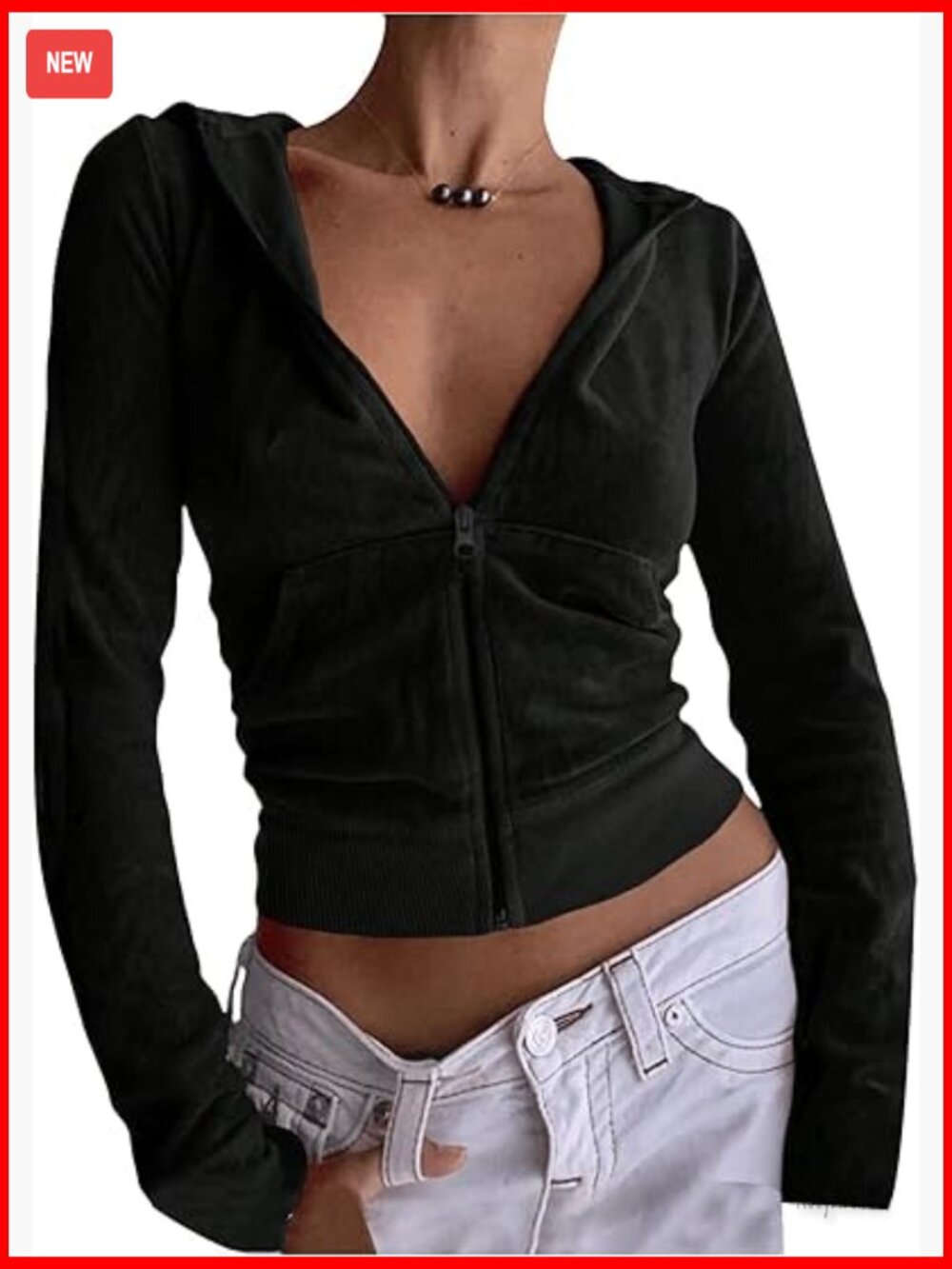 Womens Zip Up Cropped Hoodie Long Sleeve Velvet Jacket with Pockets
